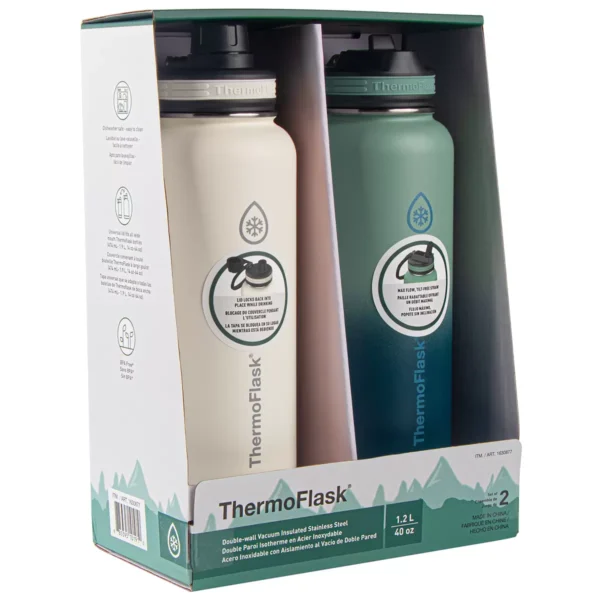 ThermoFlask Stainless Steel Bottle 1.18L 2 Pack White Glade Green